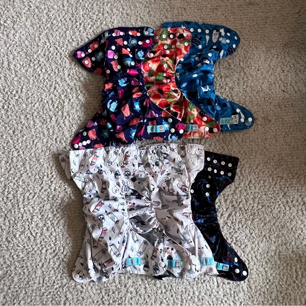 Lot of 7 baby boy print Alva Baby pocket diapers